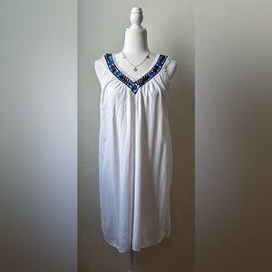 LOFT White Embroidered Flowy Boho Dress Sleeveless Size Small